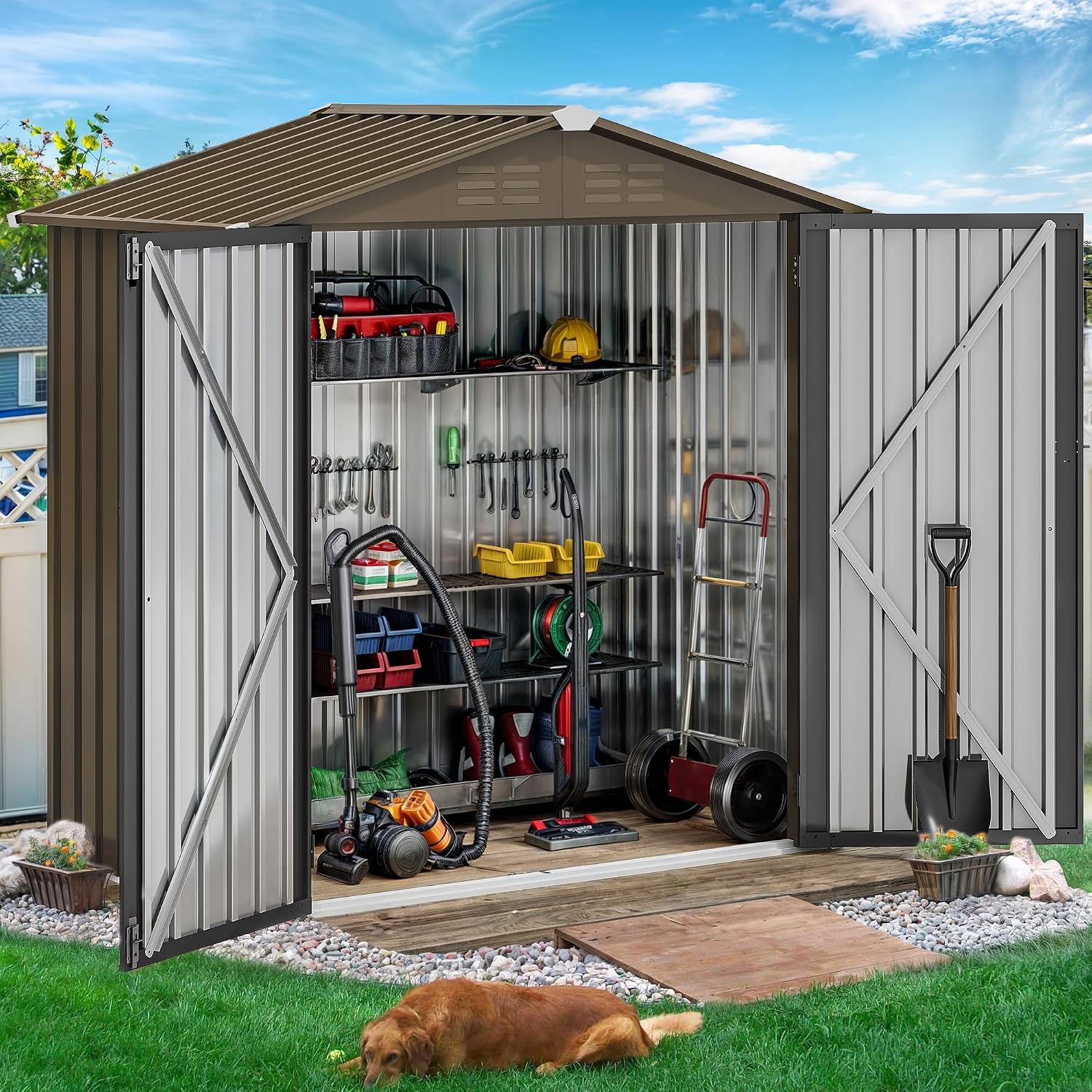 6x4ft Metal Outdoor Storage Sh - đánh giá và giá Gardening Tools In