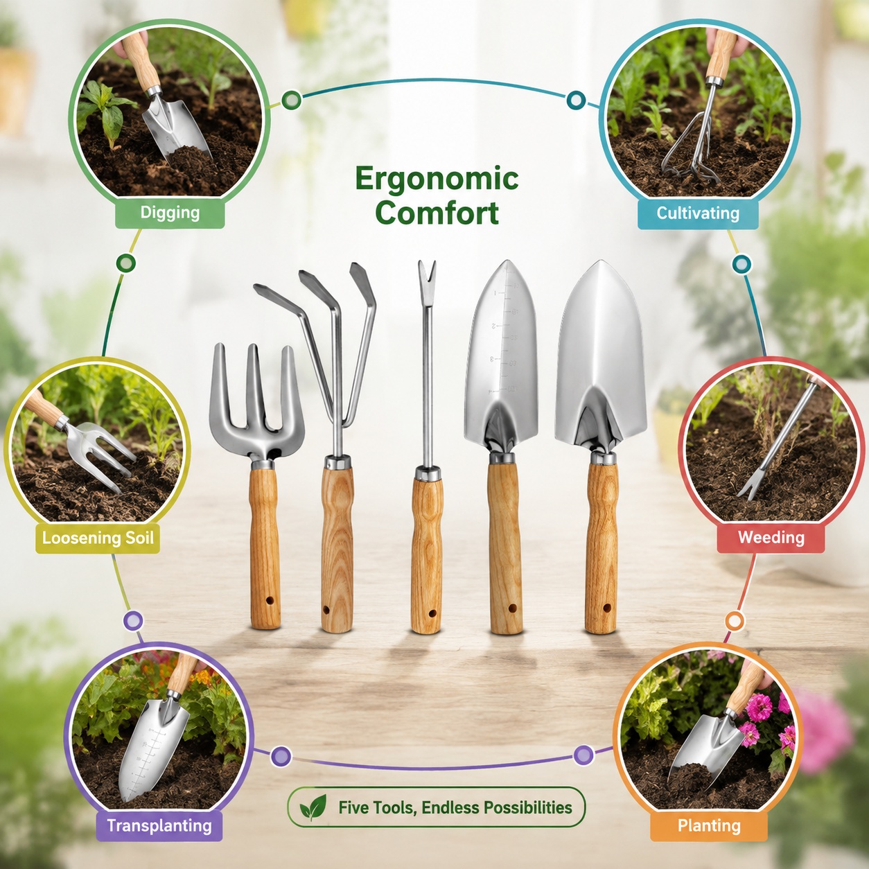 5Pcs/Set Mini Garden Tool Set  - đánh giá và giá Spade Digging Fork